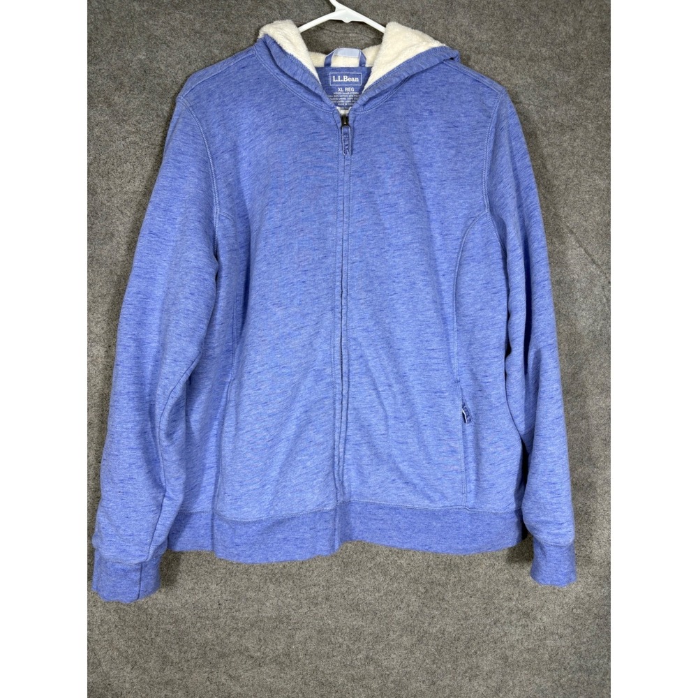 LL Bean Women XL Blue Sherpa Fleece Lined Full Zip Hoodie Jacket